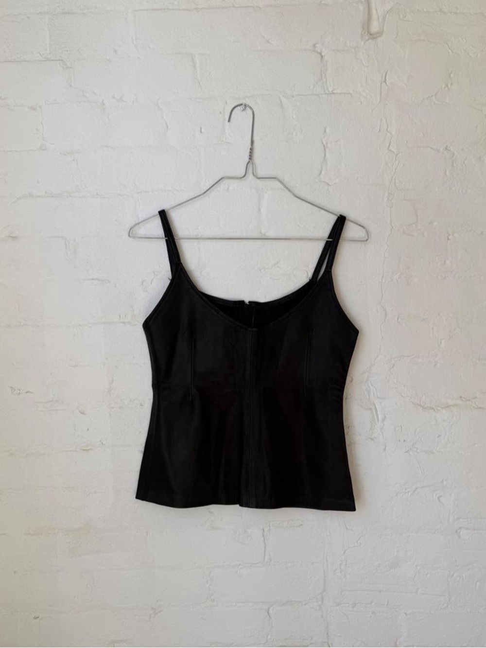 Vintage Black Leather Zip-up Tank Top